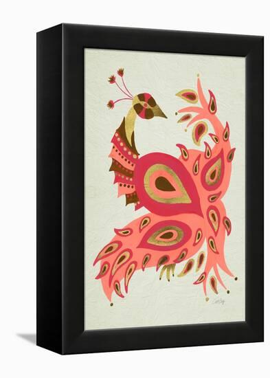 Peacock in Gold and Pink-Cat Coquillette-Framed Stretched Canvas