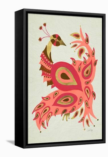 Peacock in Gold and Pink-Cat Coquillette-Framed Stretched Canvas