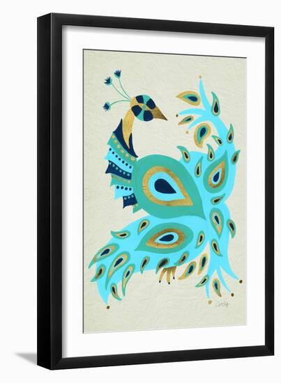 Peacock in Gold and Turquoise-Cat Coquillette-Framed Art Print