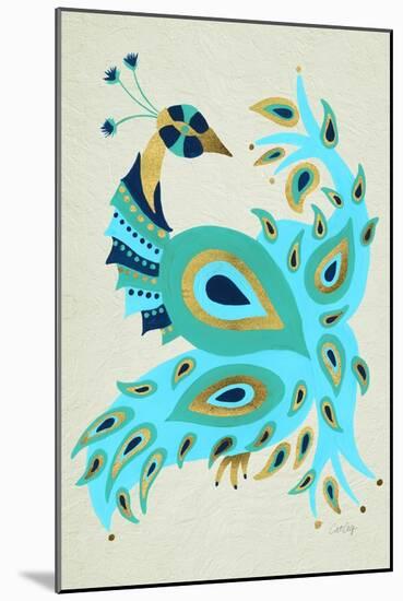 Peacock in Gold and Turquoise-Cat Coquillette-Mounted Art Print