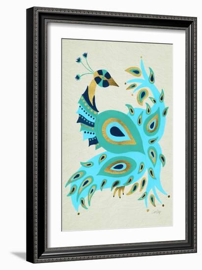 Peacock in Gold and Turquoise-Cat Coquillette-Framed Art Print