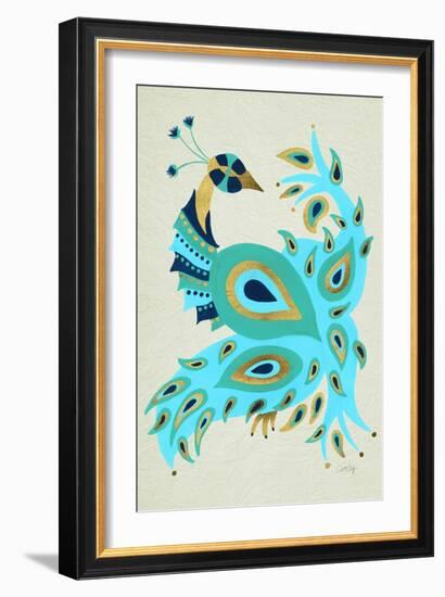 Peacock in Gold and Turquoise-Cat Coquillette-Framed Art Print