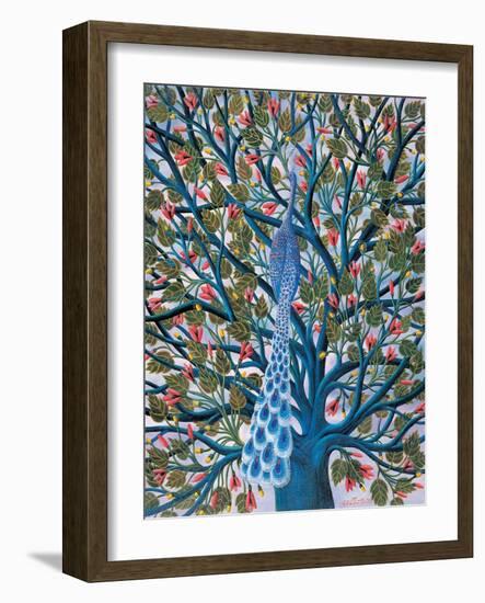 Peacock in Tree-Tamas Galambos-Framed Giclee Print