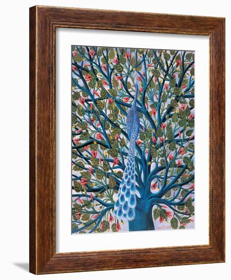 Peacock in Tree-Tamas Galambos-Framed Giclee Print