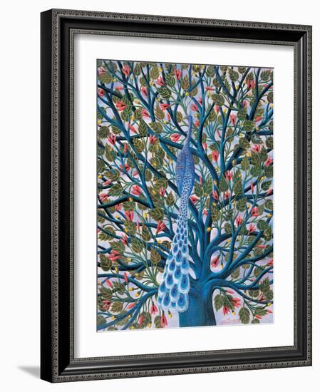 Peacock in Tree-Tamas Galambos-Framed Giclee Print