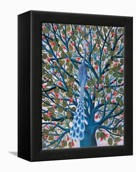 Peacock in Tree-Tamas Galambos-Framed Premier Image Canvas