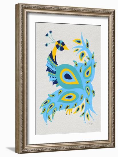 Peacock in Yellow and Blue-Cat Coquillette-Framed Art Print