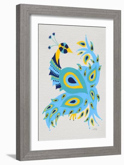 Peacock in Yellow and Blue-Cat Coquillette-Framed Art Print