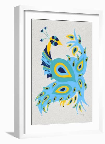 Peacock in Yellow and Blue-Cat Coquillette-Framed Art Print