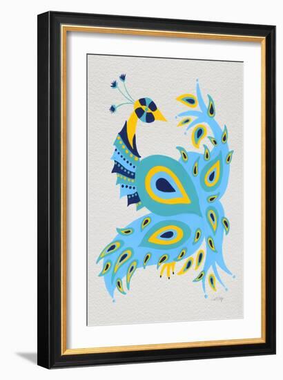 Peacock in Yellow and Blue-Cat Coquillette-Framed Art Print