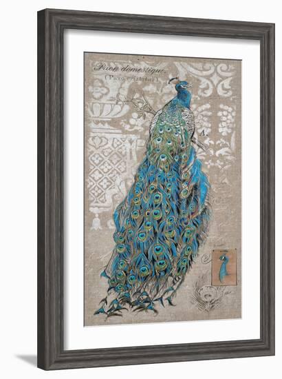 Peacock on Linen 1-Chad Barrett-Framed Art Print