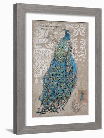 Peacock on Linen 1-Chad Barrett-Framed Art Print