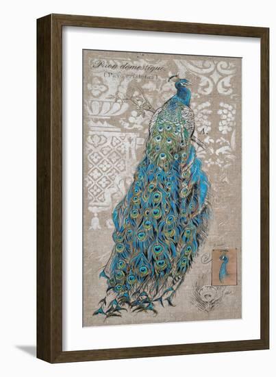 Peacock on Linen 1-Chad Barrett-Framed Art Print