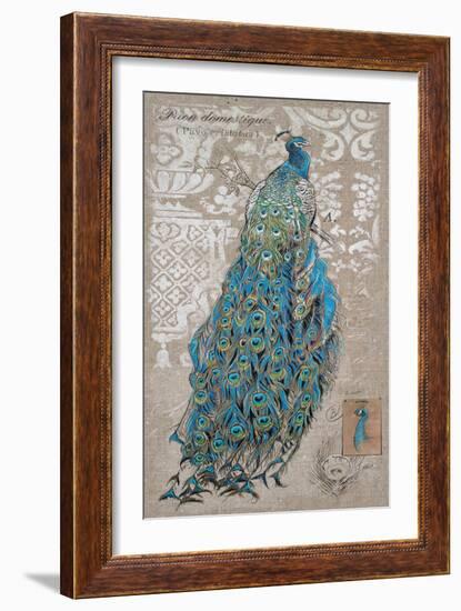 Peacock on Linen 1-Chad Barrett-Framed Art Print