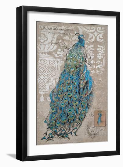 Peacock on Linen 1-Chad Barrett-Framed Art Print