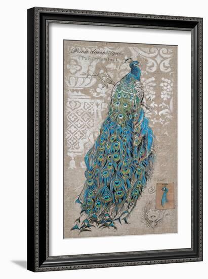 Peacock on Linen 1-Chad Barrett-Framed Art Print