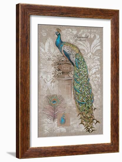 Peacock on Linen 2-Chad Barrett-Framed Art Print