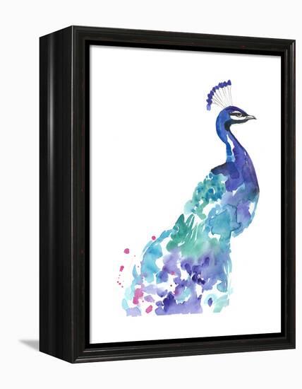 Peacock Splash I-Jennifer Goldberger-Framed Stretched Canvas