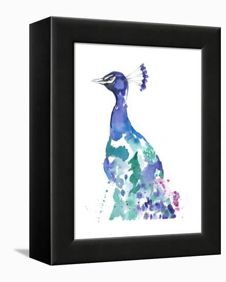 Peacock Splash II-Jennifer Goldberger-Framed Stretched Canvas