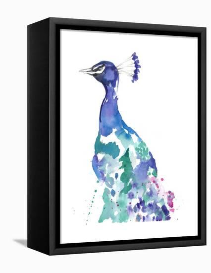 Peacock Splash II-Jennifer Goldberger-Framed Stretched Canvas