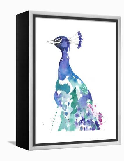 Peacock Splash II-Jennifer Goldberger-Framed Stretched Canvas