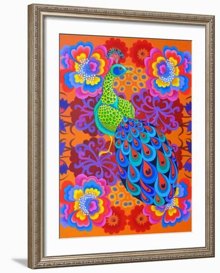 Peacock with Flowers, 2015-Jane Tattersfield-Framed Giclee Print