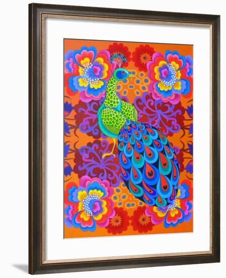 Peacock with Flowers, 2015-Jane Tattersfield-Framed Giclee Print