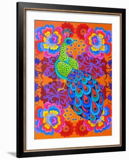 Peacock with Flowers, 2015-Jane Tattersfield-Framed Giclee Print