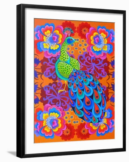 Peacock with Flowers, 2015-Jane Tattersfield-Framed Giclee Print