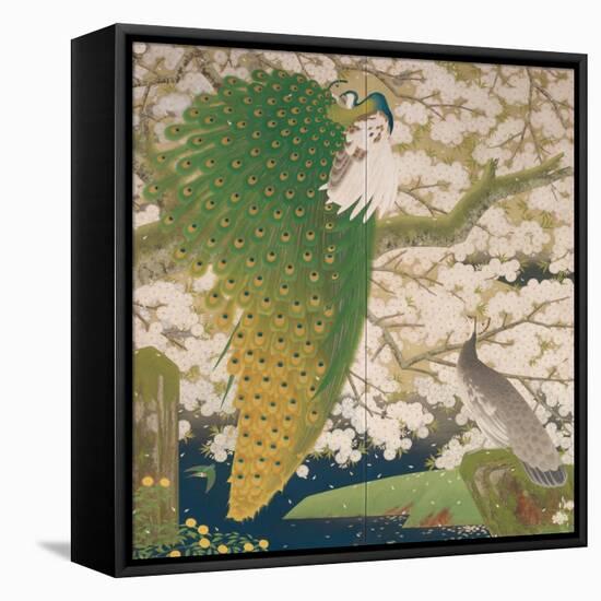 Peacocks and Cherry Tree, c.1925-Japanese School-Framed Premier Image Canvas