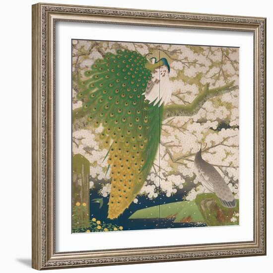 Peacocks and Cherry Tree, c.1925-Japanese School-Framed Giclee Print