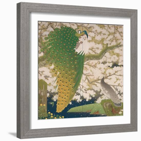 Peacocks and Cherry Tree, c.1925-Japanese School-Framed Giclee Print