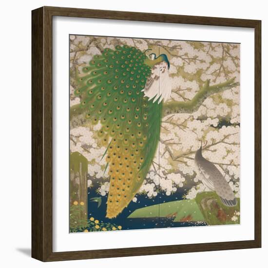 Peacocks and Cherry Tree, c.1925-Japanese School-Framed Giclee Print