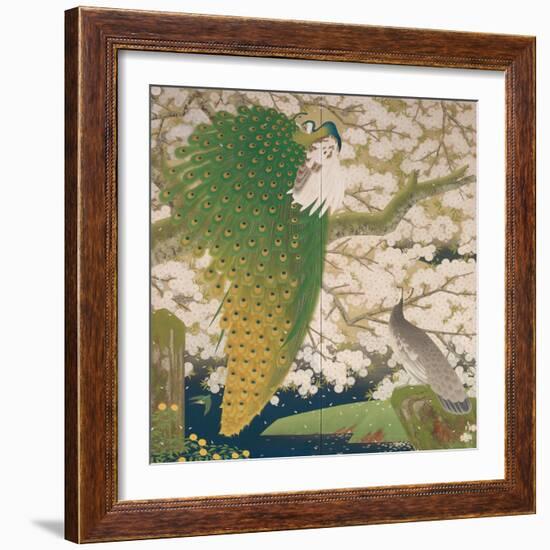 Peacocks and Cherry Tree, c.1925-Japanese School-Framed Giclee Print