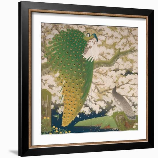 Peacocks and Cherry Tree, c.1925-Japanese School-Framed Giclee Print