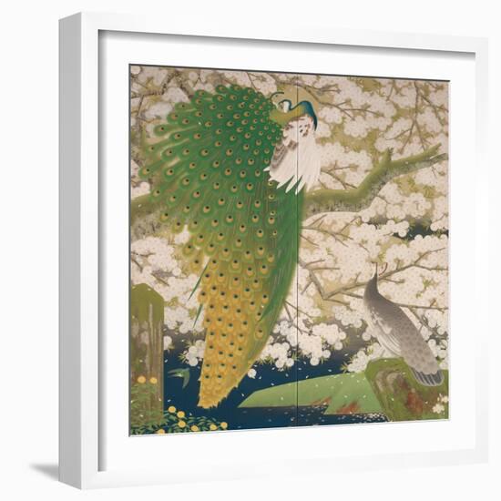 Peacocks and Cherry Tree, c.1925-Japanese School-Framed Giclee Print