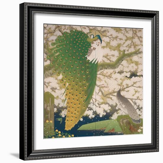 Peacocks and Cherry Tree, c.1925-Japanese School-Framed Giclee Print