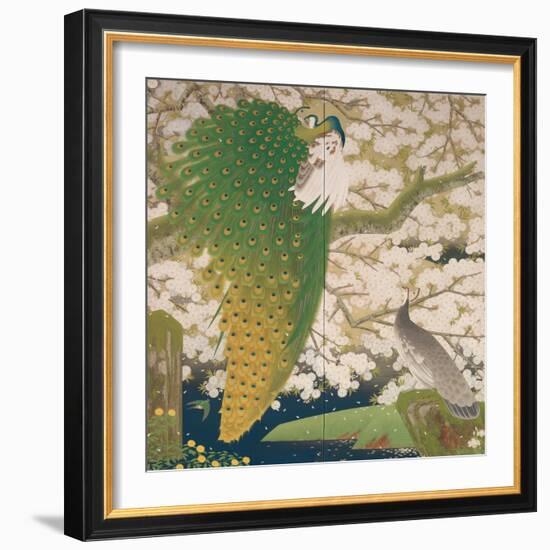 Peacocks and Cherry Tree, c.1925-Japanese School-Framed Giclee Print