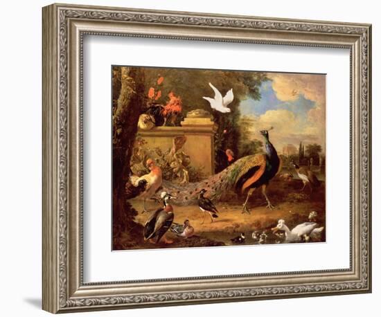 Peacocks and Other Birds by a Lake-Melchior de Hondecoeter-Framed Giclee Print