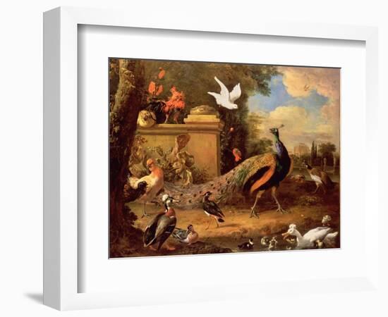 Peacocks and Other Birds by a Lake-Melchior de Hondecoeter-Framed Giclee Print