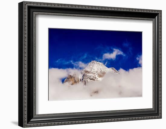 Peak of Mount Everest peeking through the clouds, Sagarmartha National Park, UNESCO World Heritage -Laura Grier-Framed Photographic Print