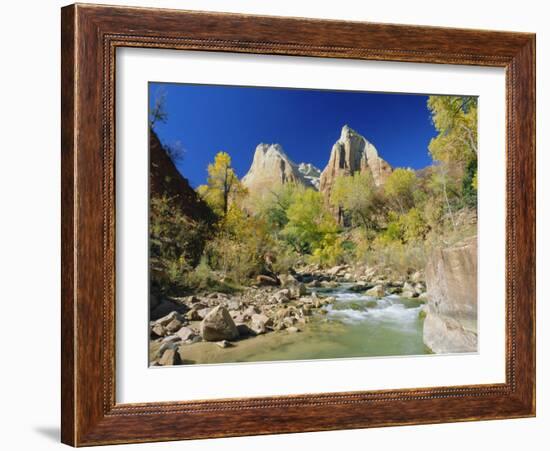 Peaks of Abraham and Isaac Tower Above the Virgin River, Utah, USA-Ruth Tomlinson-Framed Photographic Print