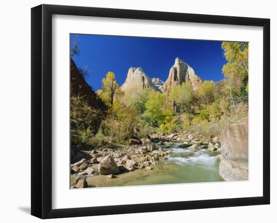 Peaks of Abraham and Isaac Tower Above the Virgin River, Utah, USA-Ruth Tomlinson-Framed Photographic Print