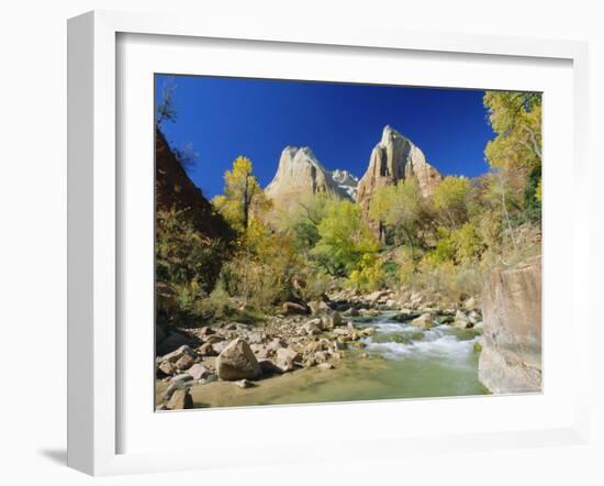 Peaks of Abraham and Isaac Tower Above the Virgin River, Utah, USA-Ruth Tomlinson-Framed Photographic Print