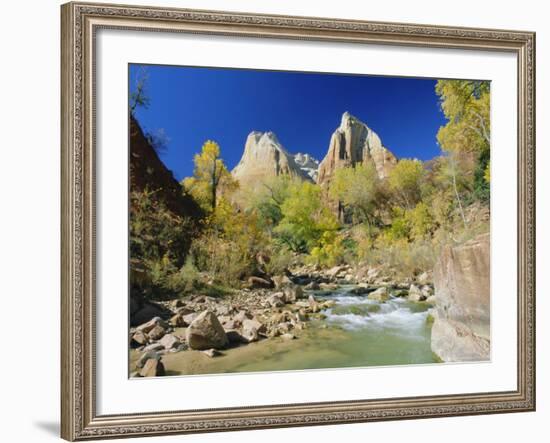 Peaks of Abraham and Isaac Tower Above the Virgin River, Utah, USA-Ruth Tomlinson-Framed Photographic Print