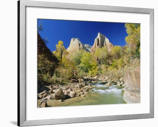 Peaks of Abraham and Isaac Tower Above the Virgin River, Utah, USA-Ruth Tomlinson-Framed Photographic Print