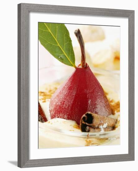 Pear in Red Wine with Cinnamon in Madeira Cream-null-Framed Photographic Print