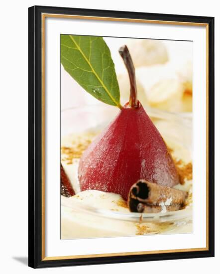 Pear in Red Wine with Cinnamon in Madeira Cream-null-Framed Photographic Print