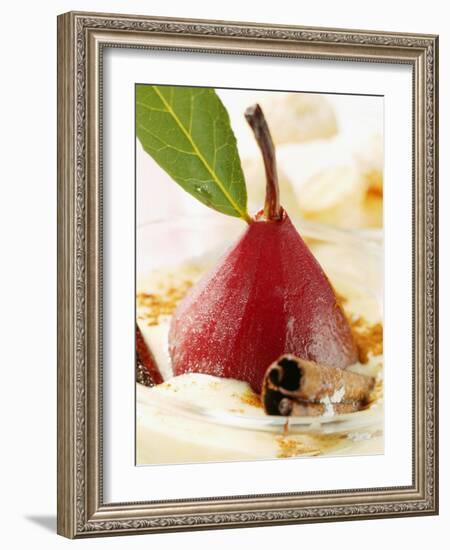 Pear in Red Wine with Cinnamon in Madeira Cream-null-Framed Photographic Print