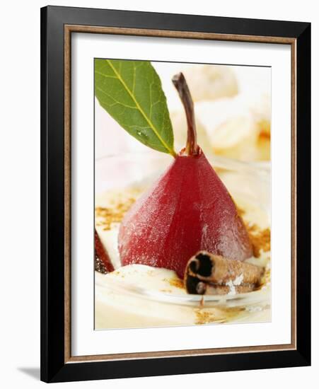 Pear in Red Wine with Cinnamon in Madeira Cream-null-Framed Photographic Print